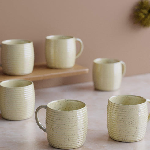 Cream Ring Ceramic Tea Cups Set of 6 - The Earth Store - Tea Sets